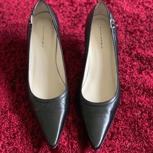 Low Closed Toe Black Leather Heel